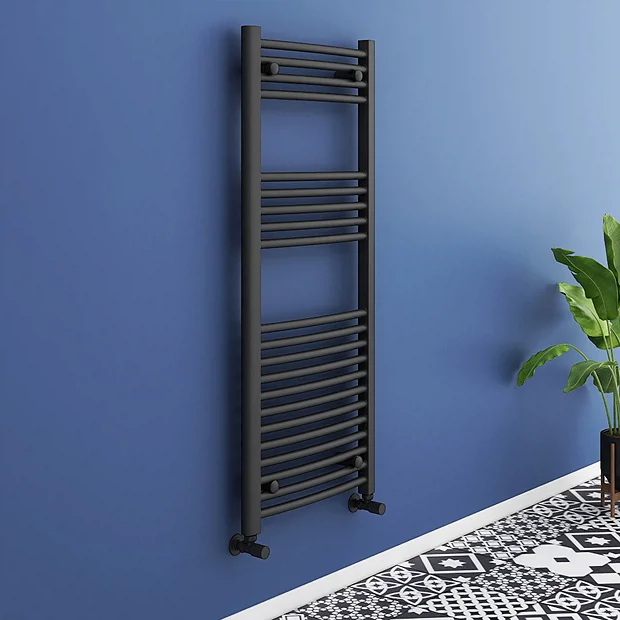 Toreno Black Curved W500 X H1200mm Heated Towel Rail - Image 2