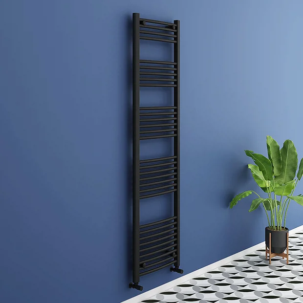 Toreno Black Curved W500 X H1800mm Heated Towel Rail - Image 2