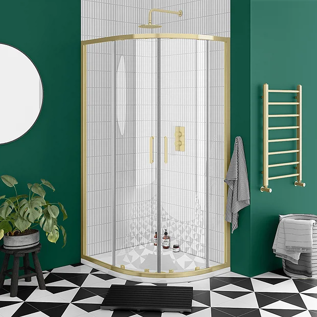 Toreno Brushed Brass 1000 X 800mm Offset Quadrant Shower Enclosure Without Tray - Image 2