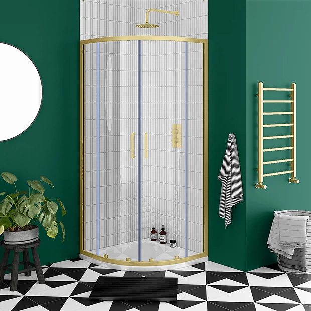 Toreno Brushed Brass 800 X 800mm Quadrant Shower Enclosure Without Tray - Image 2