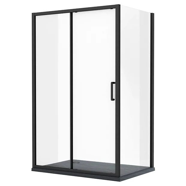 Toreno Matt Black 1200 X 900mm Sliding Door Shower Enclosure + Slate Effect Tray - Image 3