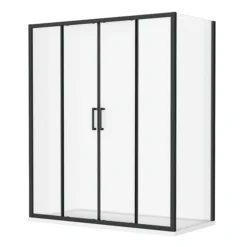 Toreno Matt Black 1400 X 700mm Double Sliding Door Shower Enclosure Without Tray