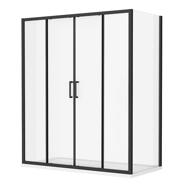 Toreno Matt Black 1400 X 800mm Double Sliding Door Shower Enclosure + Pearlstone Tray