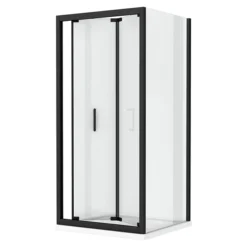 Toreno Matt Black 760 X 760mm Bi-Fold Door Shower Enclosure + Pearlstone Tray