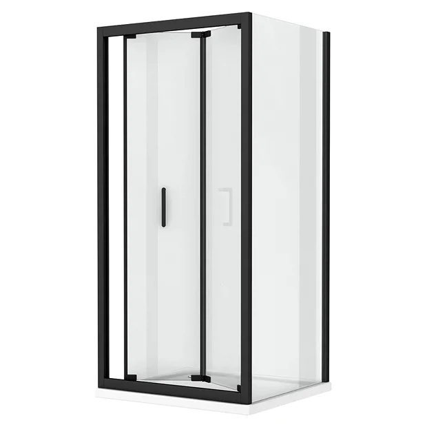 Toreno Matt Black 760 X 760mm Bi-Fold Door Shower Enclosure + Pearlstone Tray
