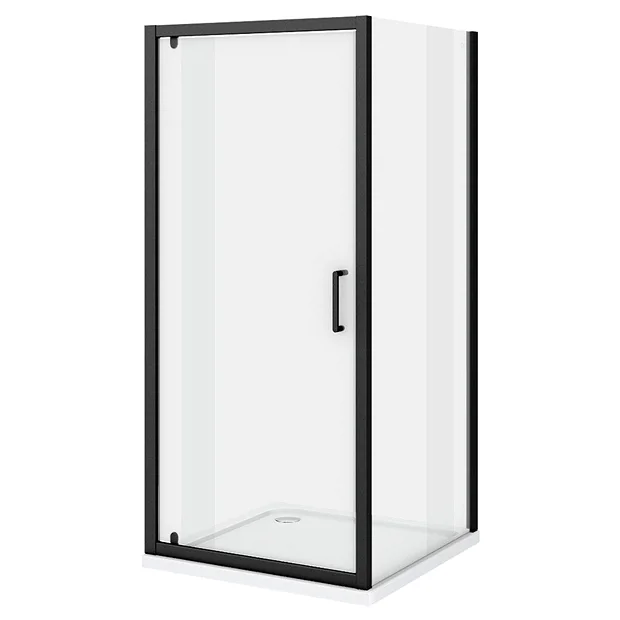 Toreno Matt Black 800 X 800mm Pivot Door Shower Enclosure Without Tray