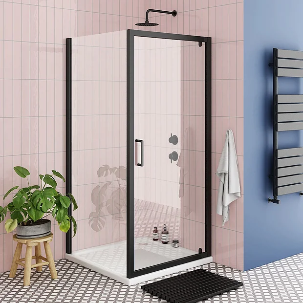 Toreno Matt Black 800 X 800mm Pivot Door Shower Enclosure Without Tray - Image 2