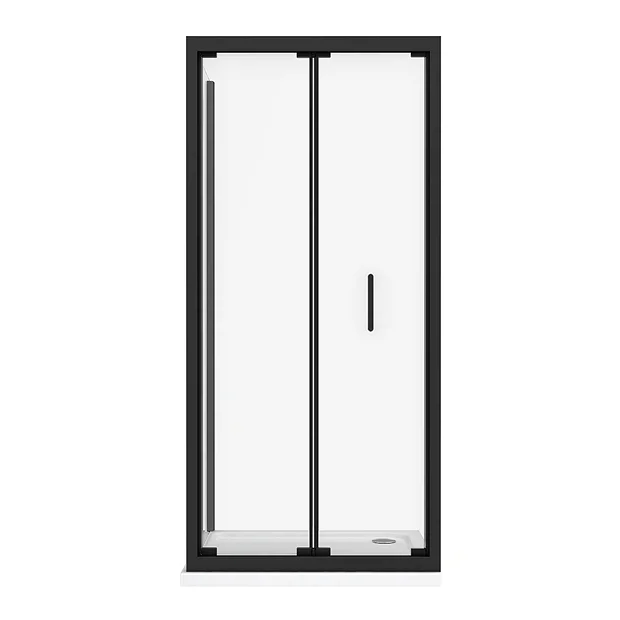 Toreno Matt Black 900 X 900mm Bi-Fold Door Shower Enclosure + Pearlstone Tray
