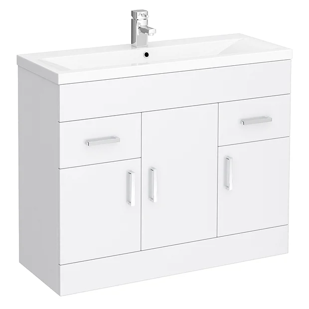 Toreno Basin Unit - 1000mm Modern High Gloss White With Mid Edged Basin - Image 2