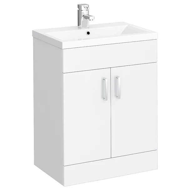 Toreno Basin Unit - 600mm Modern High Gloss White With Mid Edged Basin - Image 2