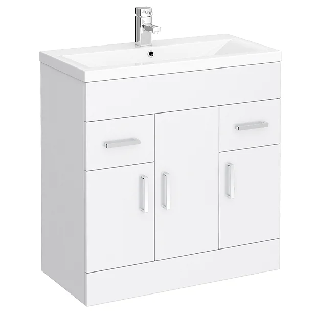 Toreno Basin Unit - 800mm Modern High Gloss White With Mid Edged Basin - Image 2