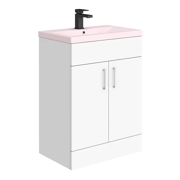 Toreno 600 Basin Unit - High Gloss White With Matt Pink Mid Edged Basin - Image 2
