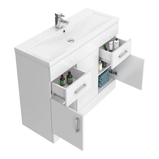 Toreno Basin Unit - 1000mm Modern High Gloss White With Mid Edged Basin - Image 3