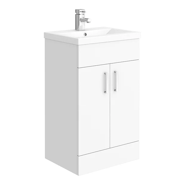 Toreno Basin Unit - 500mm Modern High Gloss White With Mid Edged Basin - Image 2