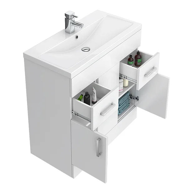 Toreno Basin Unit - 800mm Modern High Gloss White With Mid Edged Basin - Image 4