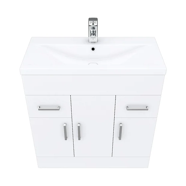 Toreno Basin Unit - 800mm Modern High Gloss White With Mid Edged Basin - Image 5