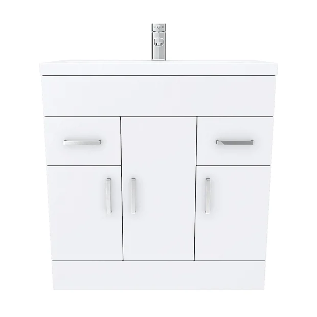 Toreno Basin Unit - 800mm Modern High Gloss White With Mid Edged Basin - Image 6