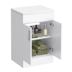 Toreno Floor Standing Countertop Vanity Unit - Gloss White - 505mm With Chrome Handles