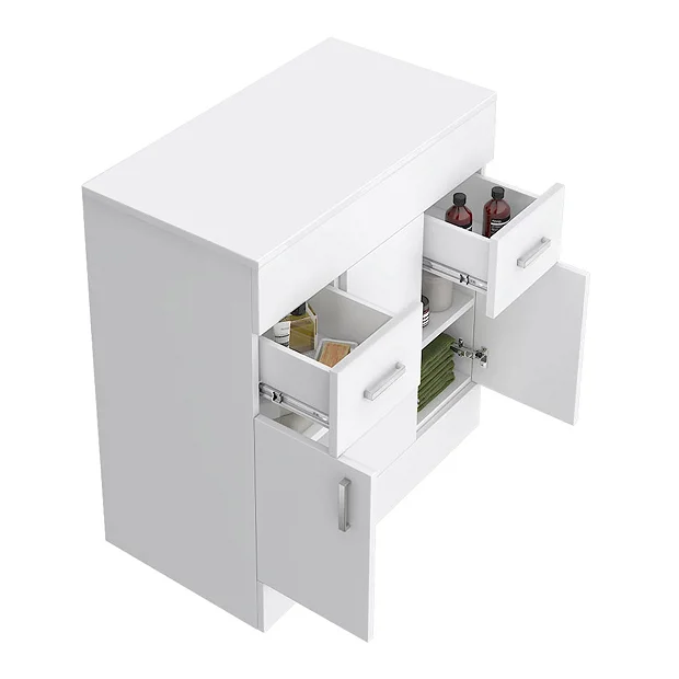 Toreno Floor Standing Countertop Vanity Unit - Gloss White - 805mm With Chrome Handles
