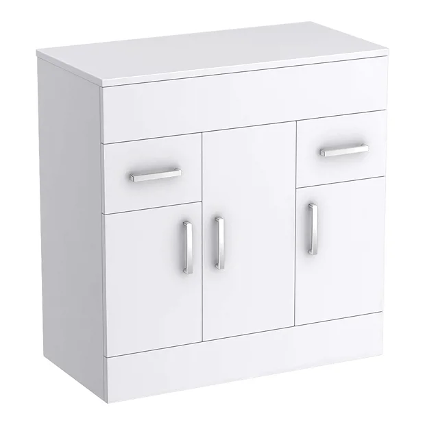 Toreno Floor Standing Countertop Vanity Unit - Gloss White - 805mm With Chrome Handles - Image 2