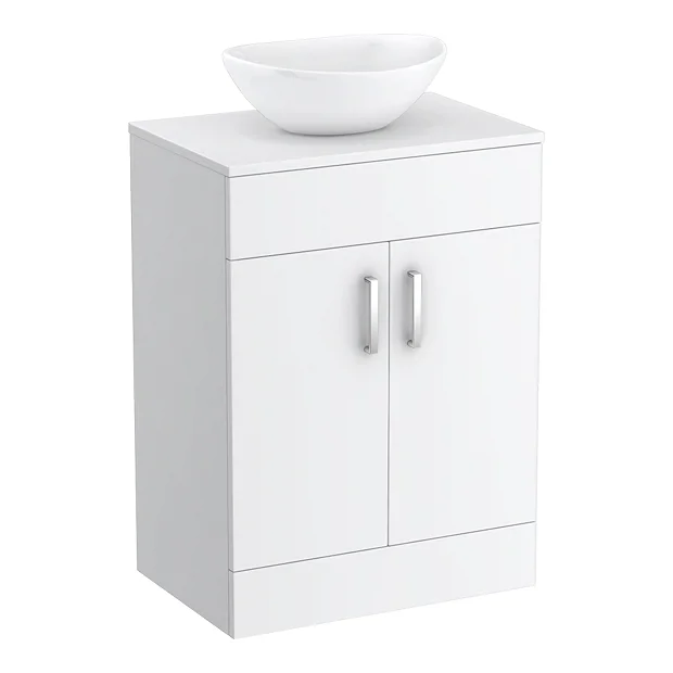 Toreno Countertop Vanity Unit - Gloss White With Chrome Handles - 605mm Inc. Basin - Image 2