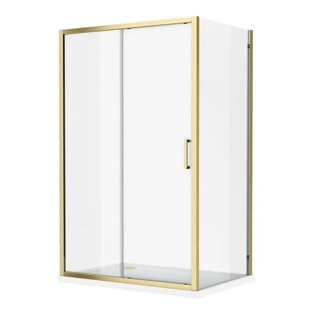 Toreno Brushed Brass 1400 X 900mm Sliding Door Shower Enclosure Without Tray - Image 3