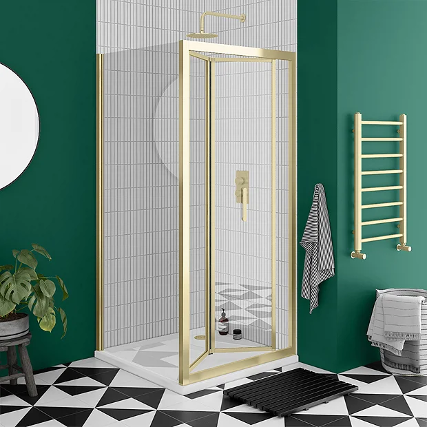 Toreno Brushed Brass 900 X 900mm Bi-Fold Door Shower Enclosure Without Tray - Image 2