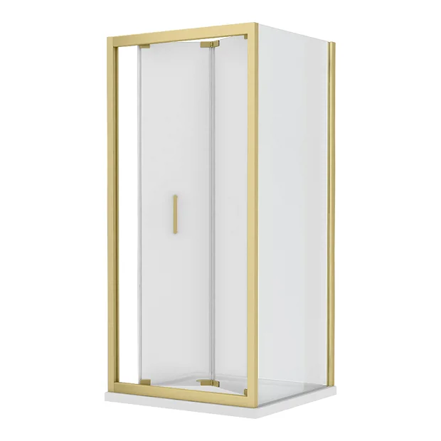 Toreno Brushed Brass 900 X 900mm Bi-Fold Door Shower Enclosure Without Tray - Image 3