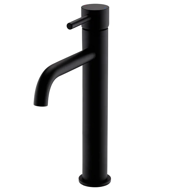 Toreno Matt Black Round High Rise Mono Basin Mixer Tap - Image 3