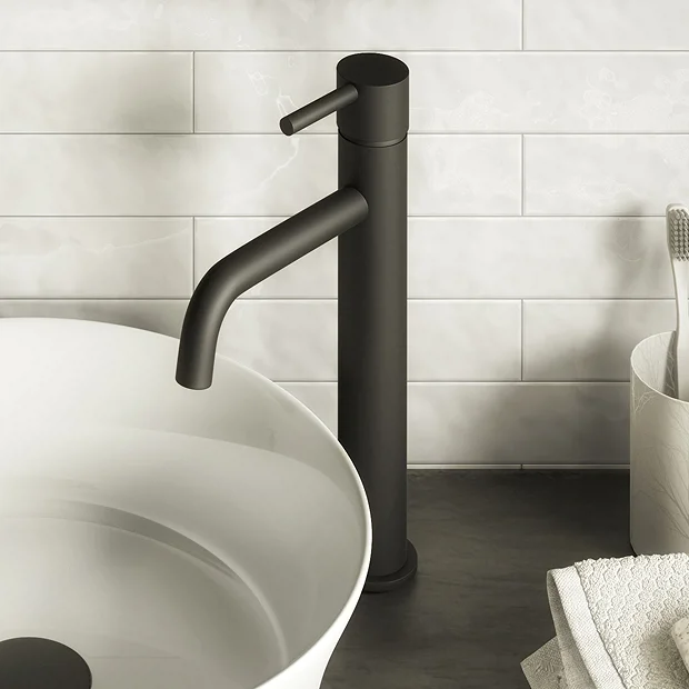 Toreno Matt Black Round High Rise Mono Basin Mixer Tap - Image 2