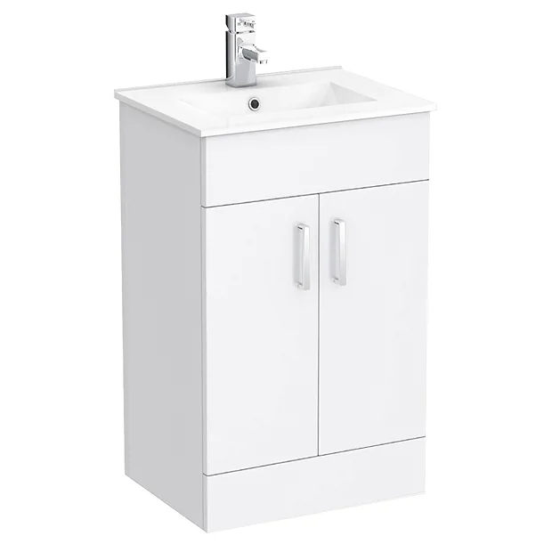 Toreno Small Vanity Sink With Cabinet - 500mm Modern High Gloss White - Image 2